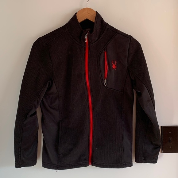 Spyder Boys Black & Red Zip Up Fleece Jacket - Picture 1 of 5